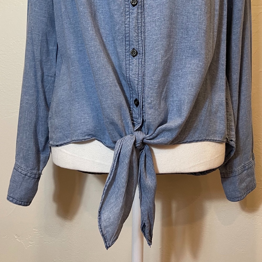 Sandra Ingrish Chambray Tie Front Button Down - image 4